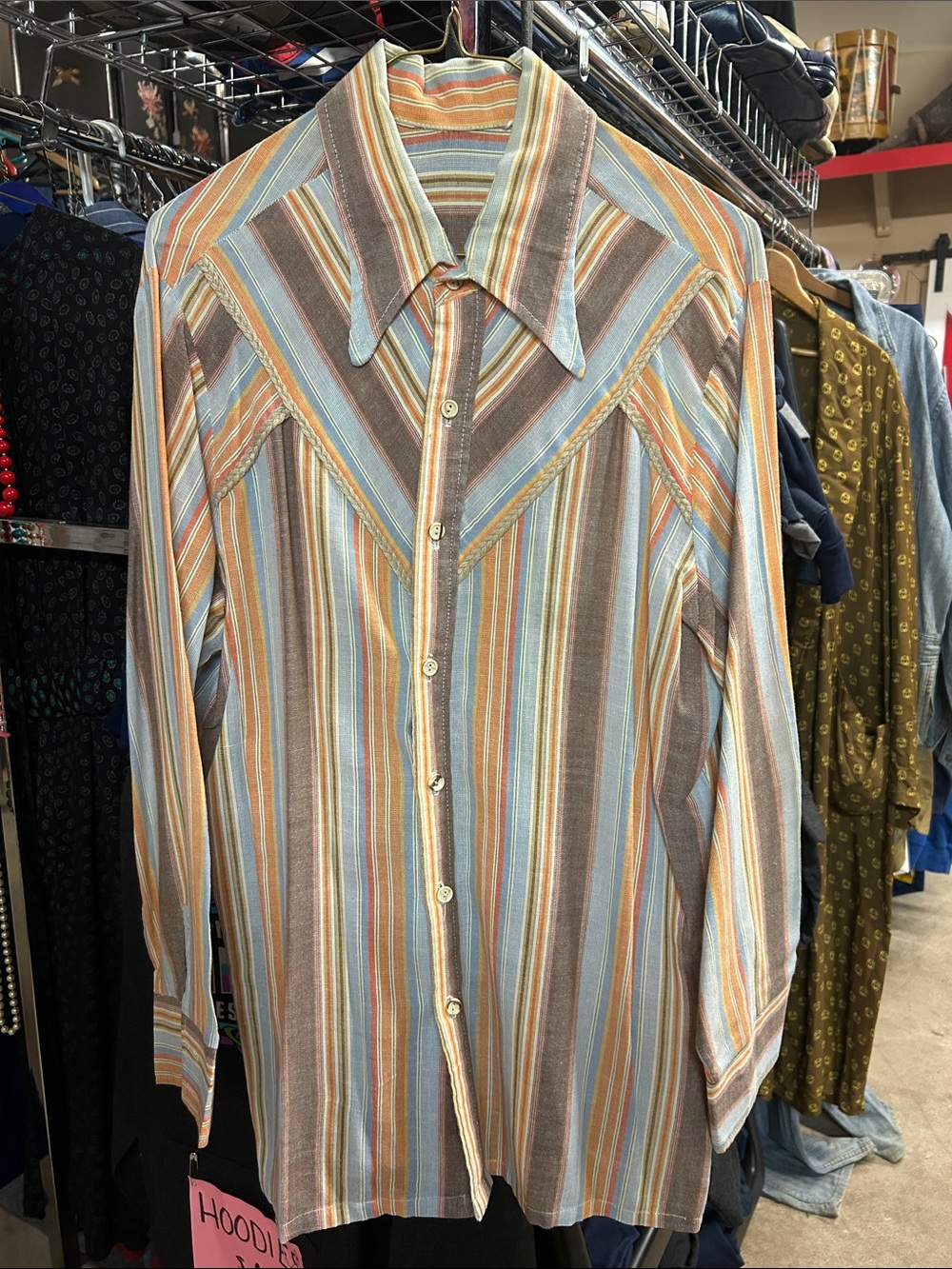 Vintage Men's Western Striped Button Down Shirt w/ Rope Detail